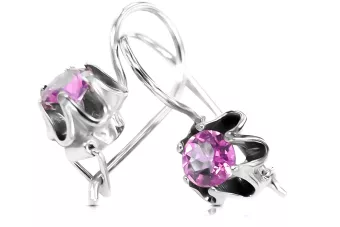 Plata de ley 925 925 Amethyst pendientes vec013s Ruso Soviético URSS Estilo vintage Art Deco style